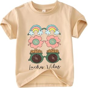 Toddler Baby Girls St. Patricks Day T-Shirt Lucky Vibes Clover Rainbow Tee Irish Shamrock Graphic Short Sleeve Tops