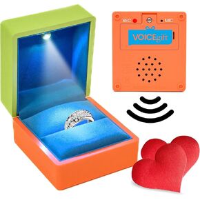 Voice Recordable Ring Box with LED - 3" X 3" 60 Seconds Audio Recording Ring Box for Anniversary, Weddings and Celebration | Salmon & Lime
