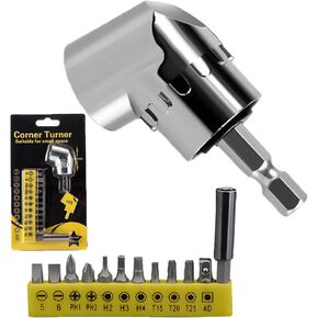 105 Degree Right Angle Drill Adapter Kit, Upgraded Corner Tool Screw Hub Including 12Pc Multifunctional Screw Bits Suitable for Home and Workshop Varity of Tight Space Drilling Screwdriving (Long)