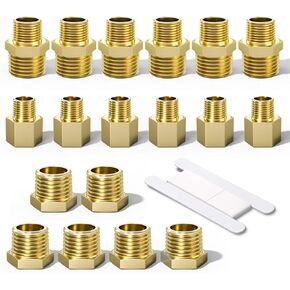 18PCS 3/8" x 1/4" NPT Brass Pipe Fitting, Reducing Hex Nipple, Reducer Adapter, Hex Bushing for Pipe Connecting