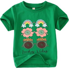Toddler Girls St. Patricks Day Shirts Lucky Vibes T-Shirt Baby Shamrock Tees Clover Tops Irish Outfits 1-6 Years