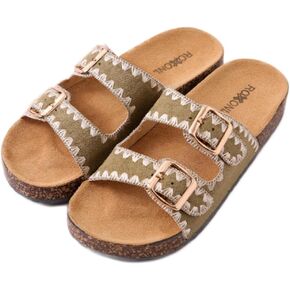 Roxoni Women's Fashion Cork Sole Double Buckle Indoor/Outdoor Sandal
