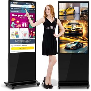 49" Digital Signage Display Cloud-Based Remote Content Publishing and Updates, 2K Capacitive Touchscreen, Scheduling and Playlist, Floor-Standing Kiosk, Auto Media Player, Android OS