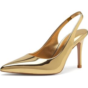 أعقاب Slingback for Women المدببة بأصابع القدمين ، أعقاب ، مضخات إصبع القدم المغلقة على الكعب العالي 2.95 بوصة مضخات الذهب 8.5