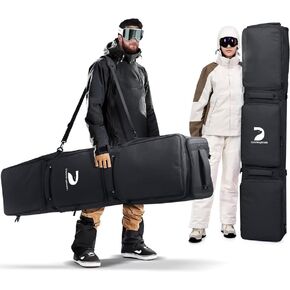 Double Rolling Ski Bag, Waterproof Snowboard Bag with Wheels for Air Travel, Extendable From 155-187CM, Padded 3 Outside Bags Fit Single Ski/2 Sets Skis, Helmet, Jacket&Boots