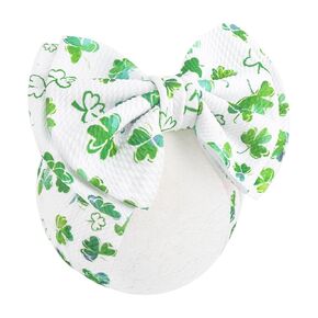 7" Large St Patricks Baby Bows Green Shamrock Headbands for Newborn Girls White Leaves Tied Bow Hairband Infant St Patricks Day Hair Accessories Gift