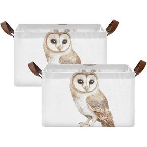Watercolor Cute Tawny Owl Wild Animal Baby Storage Basket with Labels&Handles Rectangular Waterproof Nursery Storage Bins Collapsible Shelf Organizer Baskets for Kids Books Cloth Gift Basket Toys