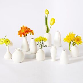 Mini Ceramic Vase Set of 10 - Small Bud Vases, 4 inch Modern Home Decor Vases in Bulk White Ceramic Flower Bud Vases for Centerpieces, Entryway, Living Room and Table