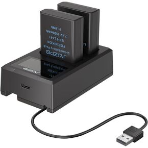 JYJZPB 2 Pack EN-EL14 / EN-EL14A Batteries 1500mAh and 1PCS Dual Slot Charger with Built in Cable for Nikon D3200, D3400, D3100, D3500, D3300, D5600, D5100, D5200, D5300, DF, P7000 P7100 Camera