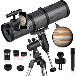 150EQ Telescope for Adults High Powered Astronomy - Aurosports Professional 150mm Aperture Beginner Reflector Telescope with EQ Mount & Phone Adapter - Moon Filter, Barlow Lens, Stable Tripod Included