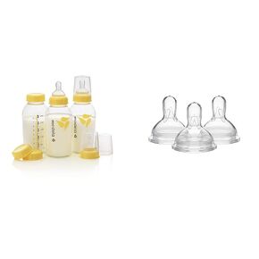 Medela, Breast Milk Storage Bottles, 3 Count (Pack of 1) & Medium Flow Nipples with Wide Base, 3 Pack, Baby Age 4-12 Months, Compatible with All Medela Breast Milk Bottles, Made Without BPA