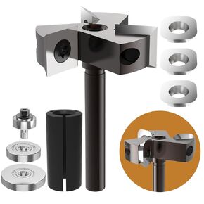 CNC Flattening Slotting Bottom Cleaning Router Bit, 1/2 Shank, 2 Inch Cutting Diameter, 1/2 Cutting Thickness, T Slotting Cutter Router Bit with 3 Bearings Set - 1/2", 3/8" 1/4"