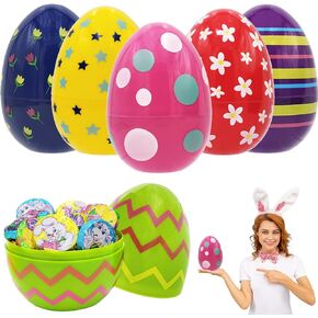 Jumbo Painted Fillable Easter Eggs Colorful Plastic Easter Eggs, Perfect for Easter Egg Hunt, Surprise Egg, Easter Hunt, Assorted Colors, 6" Giant Painted Fillable Easter Eggs (12-Pack)