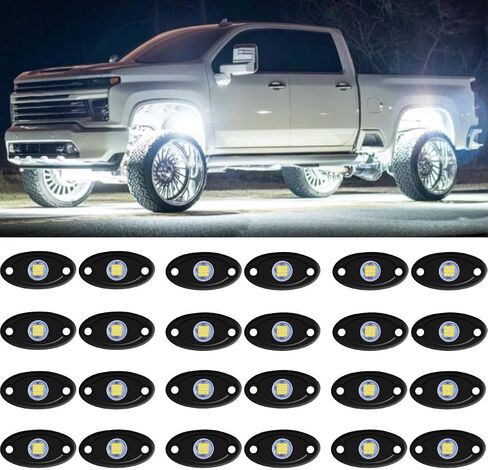 White Rock Light 12pods 6000k Pure White Led Rocks Lights kit Ip68 Waterproof 47inch Extension Wires for ATV Rv Utv SUV Offroad Pickup Trucks Golf Boat Cars Trailer Fender Underglow Lighting (White) in Saudi Arabia