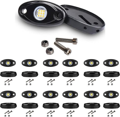 White Rock Light 12pods 6000k Pure White Led Rocks Lights kit Ip68 Waterproof 47inch Extension Wires for ATV Rv Utv SUV Offroad Pickup Trucks Golf Boat Cars Trailer Fender Underglow Lighting (White) in Saudi Arabia