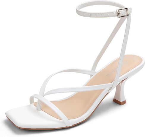 Women's Kitten Heel Strappy Open Square Toe Thong Ankle Strap Heels for Wedding in Kuwait