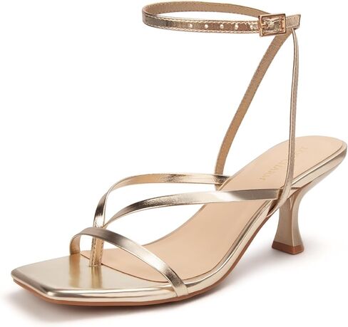 Women's Kitten Heel Strappy Open Square Toe Thong Ankle Strap Heels for Wedding in Kuwait