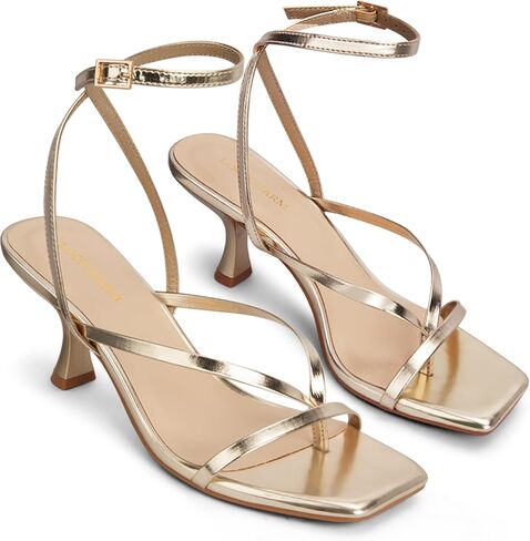 Women's Kitten Heel Strappy Open Square Toe Thong Ankle Strap Heels for Wedding in Kuwait
