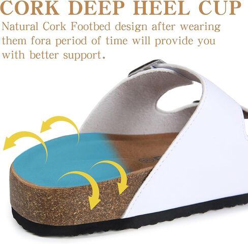 Dumalum Womens Flat Sandals with Cork Footbed Open Toe Slides Adjustable Slip On Slippers for Summer Beach Sandals Arch Support Size 6-12 in Saudi Arabia