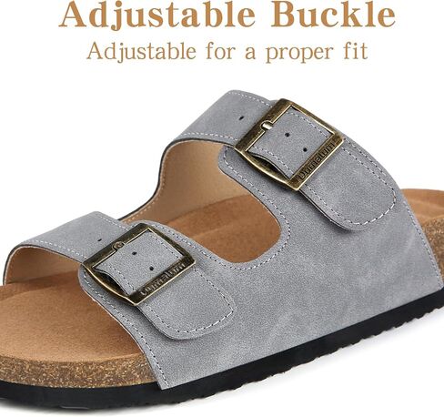 Dumalum Womens Flat Sandals with Cork Footbed Open Toe Slides Adjustable Slip On Slippers for Summer Beach Sandals Arch Support Size 6-12 in Saudi Arabia