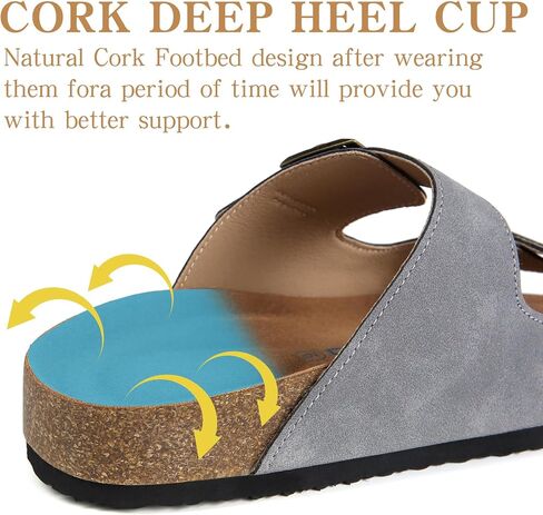 Dumalum Womens Flat Sandals with Cork Footbed Open Toe Slides Adjustable Slip On Slippers for Summer Beach Sandals Arch Support Size 6-12 in Saudi Arabia