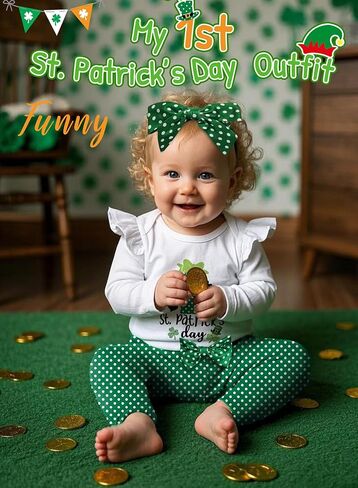 Baby Girl My First St Patricks Outfit - Newborn Shamrock Clover Long Sleeve Romper Pants Headband Cute Clothes Set in Kuwait