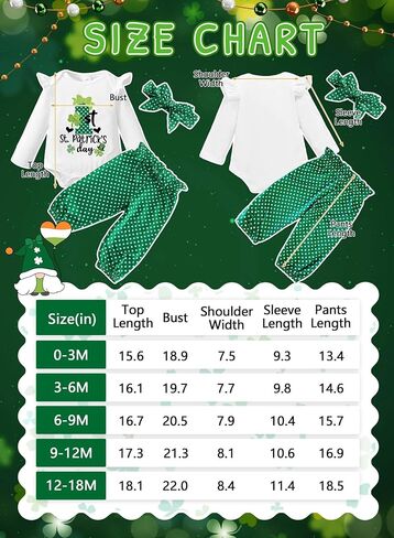 Baby Girl My First St Patricks Outfit - Newborn Shamrock Clover Long Sleeve Romper Pants Headband Cute Clothes Set in Kuwait