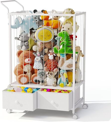 BBLIKE Large Stuffed Animal Storage Cart - Kids Toy Storage Organizer with Drawers, Stuffed Zoo Animal Holder for Bedroom, Living Room, Nursery, Perfect for Plush Toy Organization, 176L, White in Saudi Arabia