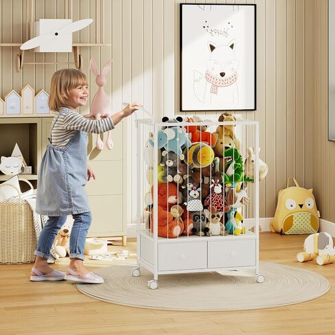 BBLIKE Large Stuffed Animal Storage Cart - Kids Toy Storage Organizer with Drawers, Stuffed Zoo Animal Holder for Bedroom, Living Room, Nursery, Perfect for Plush Toy Organization, 176L, White in Kuwait