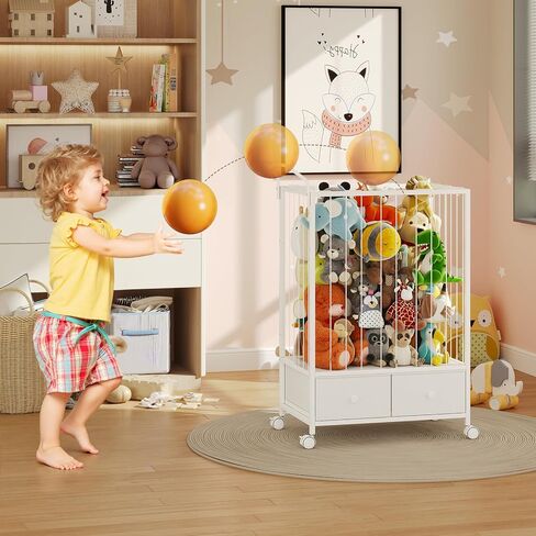 BBLIKE Large Stuffed Animal Storage Cart - Kids Toy Storage Organizer with Drawers, Stuffed Zoo Animal Holder for Bedroom, Living Room, Nursery, Perfect for Plush Toy Organization, 176L, White in Kuwait