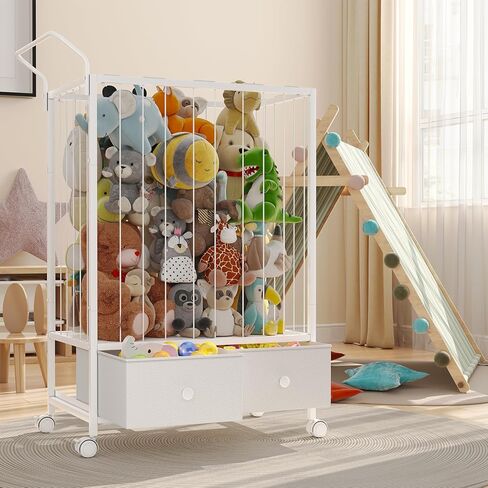 BBLIKE Large Stuffed Animal Storage Cart - Kids Toy Storage Organizer with Drawers, Stuffed Zoo Animal Holder for Bedroom, Living Room, Nursery, Perfect for Plush Toy Organization, 176L, White in Kuwait