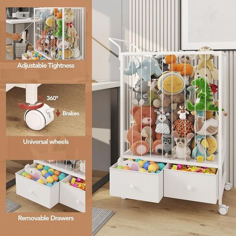 BBLIKE Large Stuffed Animal Storage Cart - Kids Toy Storage Organizer with Drawers, Stuffed Zoo Animal Holder for Bedroom, Living Room, Nursery, Perfect for Plush Toy Organization, 176L, White in Kuwait