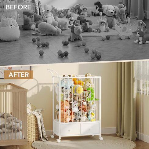 BBLIKE Large Stuffed Animal Storage Cart - Kids Toy Storage Organizer with Drawers, Stuffed Zoo Animal Holder for Bedroom, Living Room, Nursery, Perfect for Plush Toy Organization, 176L, White in Kuwait