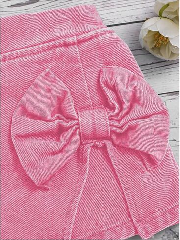 Girl's High Waist Denim Skort Bow Front Split Elastic Waist Summer Casual Jean Skirt Shorts in Saudi Arabia