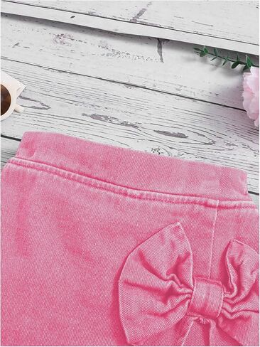 Girl's High Waist Denim Skort Bow Front Split Elastic Waist Summer Casual Jean Skirt Shorts in Saudi Arabia