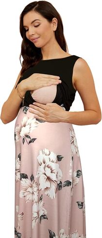 H & Joy Womens Maternity Press Dress Midi Floral Dress Frust Franting Summer Dresses Pink in Saudi Arabia