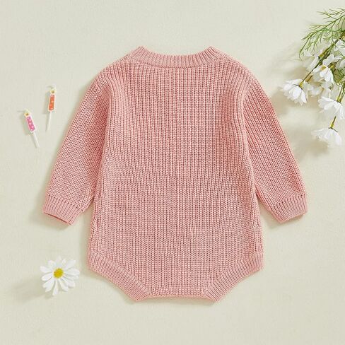 Honganda Infant Baby Girl First Birthday Romper Sweater Long Sleeve One Flower Embroidery Knit Onesie Fall Winter Outfit in Saudi Arabia