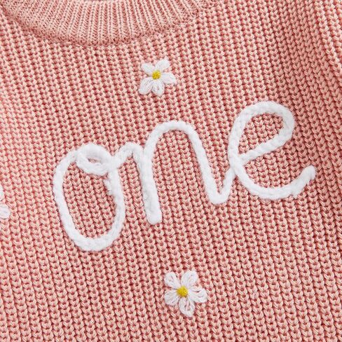 Honganda Infant Baby Girl First Birthday Romper Sweater Long Sleeve One Flower Embroidery Knit Onesie Fall Winter Outfit in Saudi Arabia