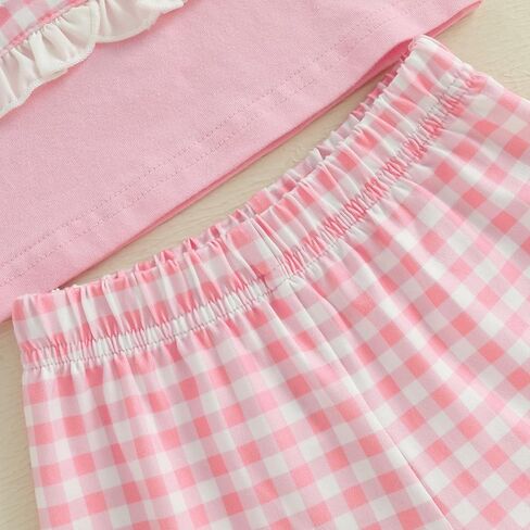 Beqeuewll Toddler Baby Girls Girls Summer Closy Bunny Short Sleeve Shirt Shirt Plaid Shirts 2pcs مجموعات الفتيات in Kuwait
