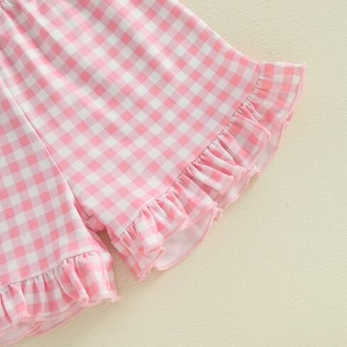 Beqeuewll Toddler Baby Girls Girls Summer Closy Bunny Short Sleeve Shirt Shirt Plaid Shirts 2pcs مجموعات الفتيات in Kuwait