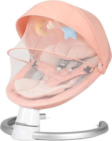 Baby Swing for Infants, Baby Rocker with 5 Speed & 10 Preset Lullabies, Bluetooth Support, 5 Point Harness with Remote Control and 3 Hanging Toys, Pink in Saudi Arabia
