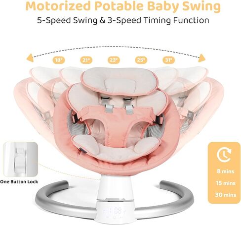 Baby Swing for Infants, Baby Rocker with 5 Speed & 10 Preset Lullabies, Bluetooth Support, 5 Point Harness with Remote Control and 3 Hanging Toys, Pink in Saudi Arabia