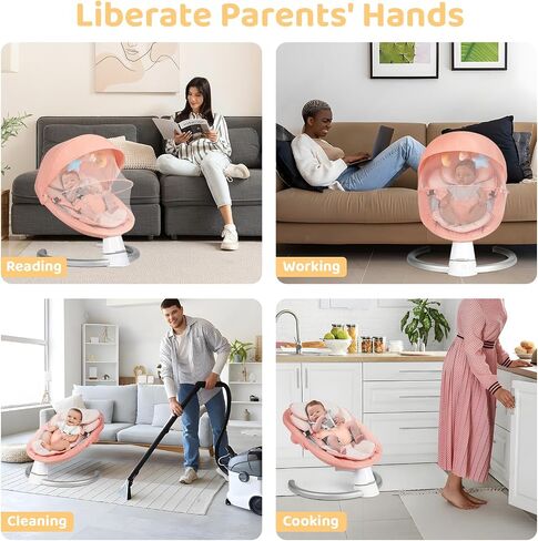 Baby Swing for Infants, Baby Rocker with 5 Speed & 10 Preset Lullabies, Bluetooth Support, 5 Point Harness with Remote Control and 3 Hanging Toys, Pink in Saudi Arabia