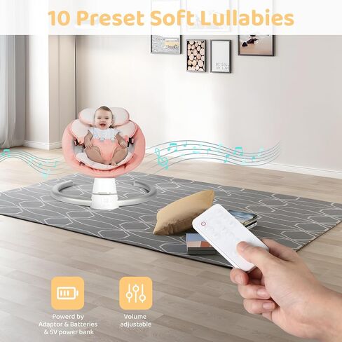 Baby Swing for Infants, Baby Rocker with 5 Speed & 10 Preset Lullabies, Bluetooth Support, 5 Point Harness with Remote Control and 3 Hanging Toys, Pink in Saudi Arabia