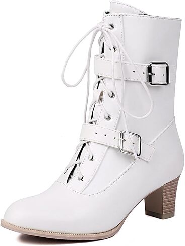 Women Short Ankle Boots Lace Up Bukle Boots Side Zipper Victorian Booties Kitten Heel in Saudi Arabia