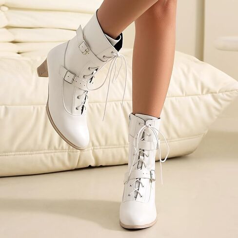 Women Short Ankle Boots Lace Up Bukle Boots Side Zipper Victorian Booties Kitten Heel in Saudi Arabia