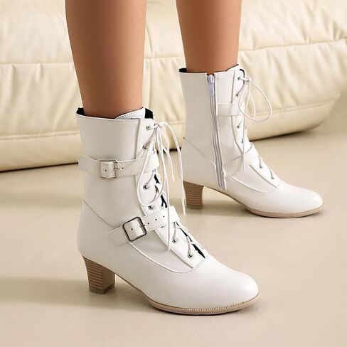 Women Short Ankle Boots Lace Up Bukle Boots Side Zipper Victorian Booties Kitten Heel in Saudi Arabia