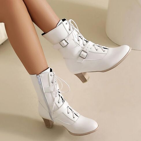 Women Short Ankle Boots Lace Up Bukle Boots Side Zipper Victorian Booties Kitten Heel in Saudi Arabia