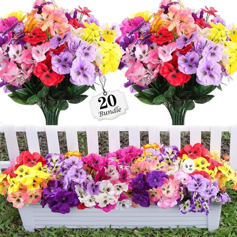 Hotop 10 Colors Artificial Pansies Flowers for Outdoor Fake Pansy Faux Plastic Flowers for Garden Balcony Home Wedding Indoor Outdoor Decor(20 Pcs) in Saudi Arabia