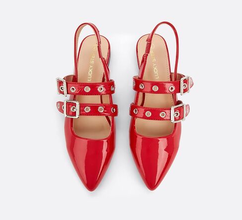 LUCKY STEP Women's Slingback Buckle Flats Ballet Poninted Toe Block Heel Dress Adjustable Strap Mary Jane Formal Wedding Shoes in Kuwait